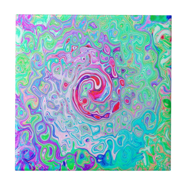 Azulejo De Cerâmica Abstrato da Groovy com espiral retrógrada e verde (Frente)
