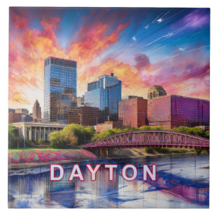 Azulejo De Cerâmica Abstrato Dayton Skyline Art Modern City