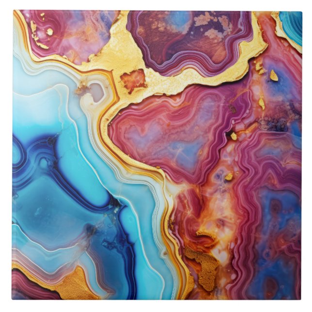 Azulejo De Cerâmica Abstrato de Álcool Marble Agate Dourado (Frente)