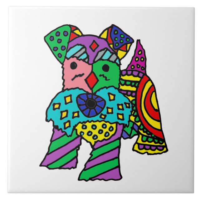 Azulejo De Cerâmica Abstrato de Arte Engraçado Miniatura Schnauzer (Frente)
