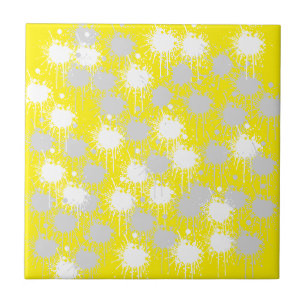 Azulejo De Cerâmica Abstrato de Blush de Prata Branco Amarelo