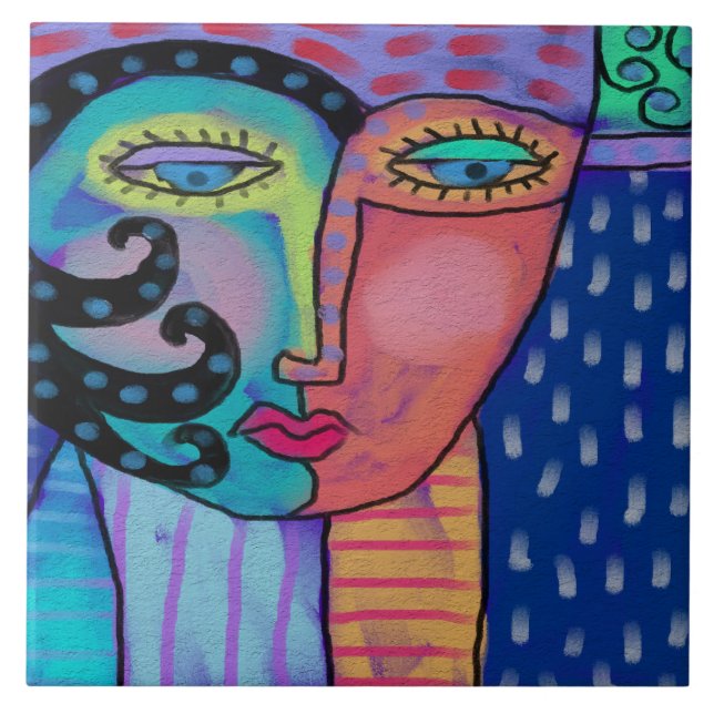 Azulejo De Cerâmica Abstrato de chuva: pintura digital de uma mulher (Frente)