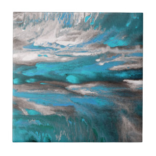 Azulejo De Cerâmica Abstrato de Cinza Azul Teal 
