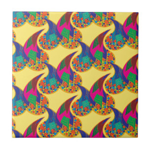 Azulejo De Cerâmica Abstrato de confete colorido Paisley Rainbow cai