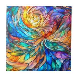 Azulejo De Cerâmica Abstrato de cores múltiplas coloridas com torção 7