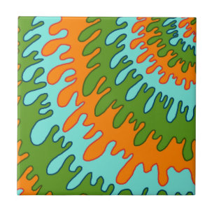 Azulejo De Cerâmica Abstrato de faixa verde laranja de gotejamento líq
