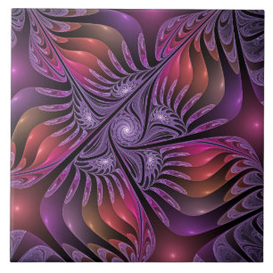 Azulejo De Cerâmica Abstrato de Fantasia Colorida Fractal Roxo