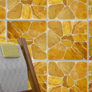 Azulejo De Cerâmica Abstrato de Flor do Mármore Amarelo