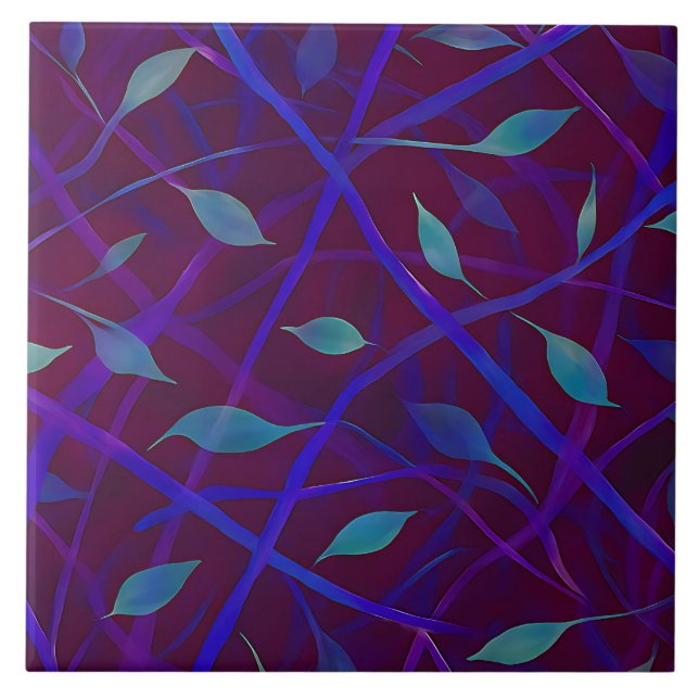 Azulejo De Cerâmica Abstrato de Folhagem de Joias Botânicas Escuras (Frente)