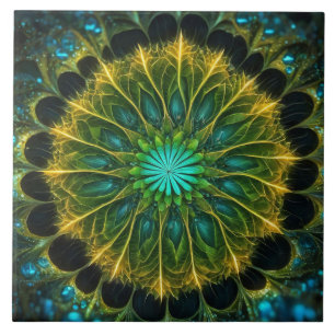 Azulejo De Cerâmica Abstrato de Folhagem Radial