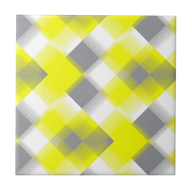 Azulejo De Cerâmica Abstrato de Geometria Funky Arte Amarela Cinza Bra (Frente)