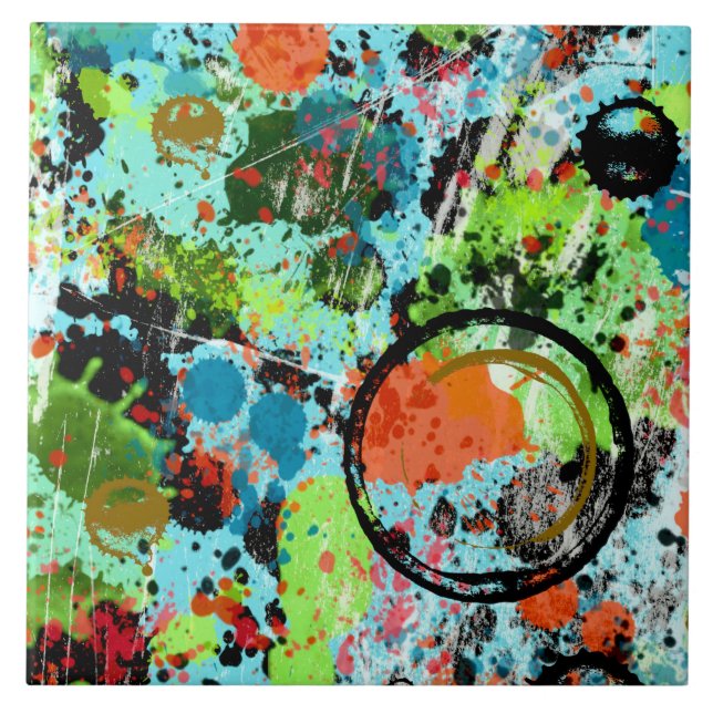 Azulejo De Cerâmica Abstrato de Grafite de Luta comida (Frente)