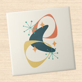 Azulejo De Cerâmica Abstrato de Idade Atômica do Meio século do Espaço