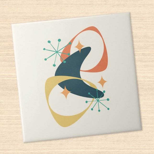 Azulejo De Cerâmica Abstrato de Idade Atômica do Meio século do Espaço (Criador carregado)