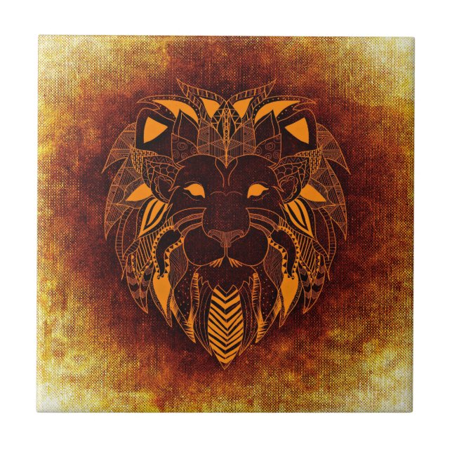 Azulejo De Cerâmica Abstrato de leão selvagem (Frente)