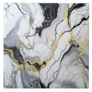 Azulejo De Cerâmica Abstrato De Mármore Dourado Branco Preto E Álcool