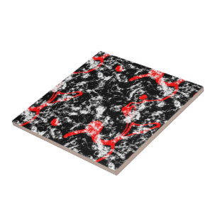 Azulejo De Cerâmica Abstrato de mármore vermelho, branco e preto