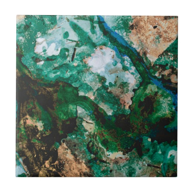 Azulejo De Cerâmica Abstrato de muss Agate Green Crystal Geode (Frente)