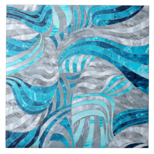 Azulejo De Cerâmica Abstrato de onda metálica azul