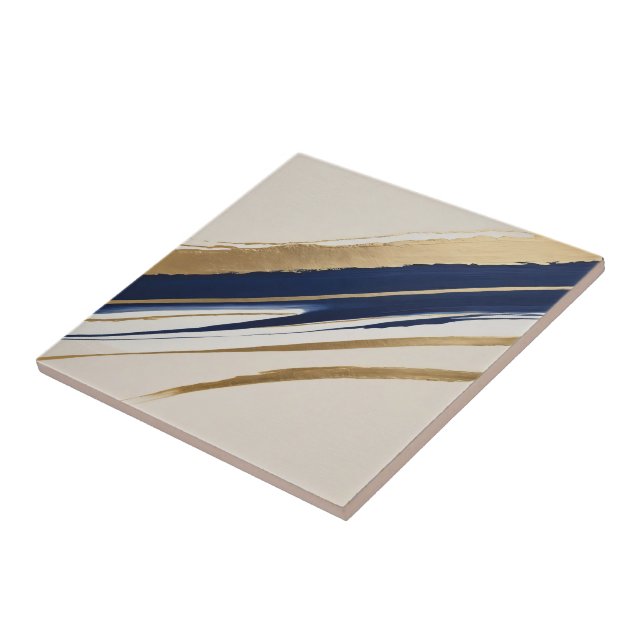 Azulejo De Cerâmica abstrato de ouro azul e bege (Lateral)