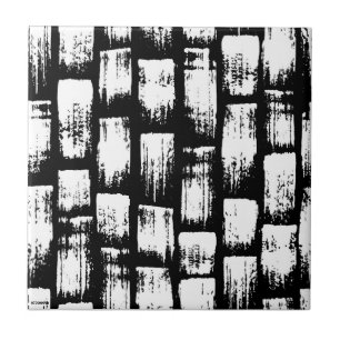 Azulejo De Cerâmica Abstrato de Pincel Preto e Branco