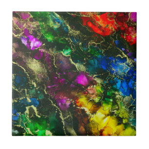 Azulejo De Cerâmica Abstrato de pintura a álcool psicodélica