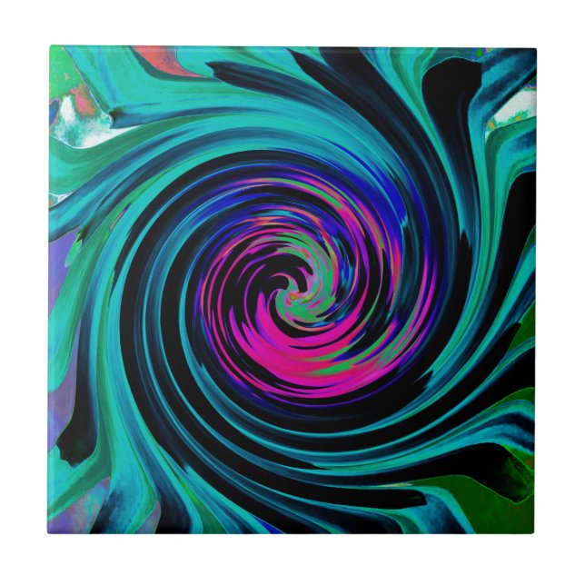 Azulejo De Cerâmica Abstrato de preto e turquesa Dramático (Frente)