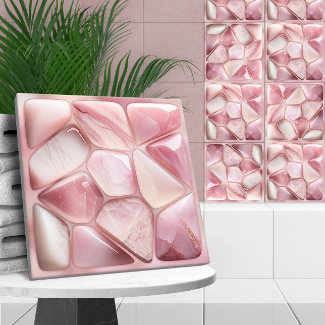 Azulejo De Cerâmica Abstrato de quartzo-rosa de Arte Celular (Criador carregado)