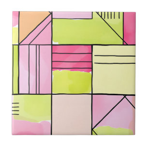 Azulejo De Cerâmica Abstrato de retalhos rosa e verde-limão