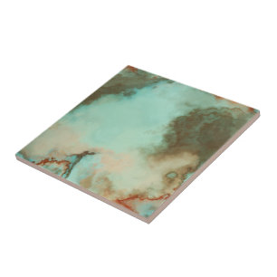 Azulejo De Cerâmica Abstrato de Turiquesa e Mármaco