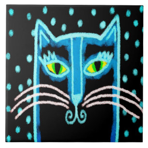 Azulejo De Cerâmica Abstrato Digital Black Cat Painting