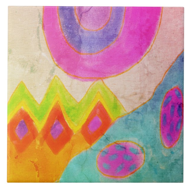 Azulejo De Cerâmica Abstrato digital colorida (Frente)