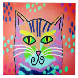 Azulejo De Cerâmica Abstrato digital colorida de pintura de gatos