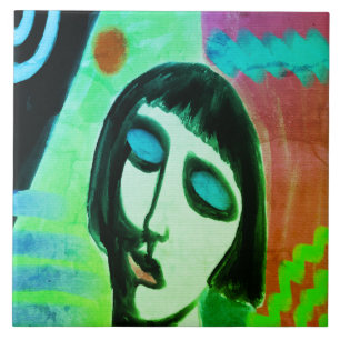 Azulejo De Cerâmica Abstrato digital colorida de uma mulher