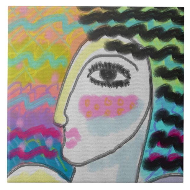 Azulejo De Cerâmica Abstrato Digital de Mulher Selvagem Pintura de Mul (Frente)