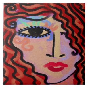 Azulejo De Cerâmica Abstrato Digital Retrato de uma Mulher
