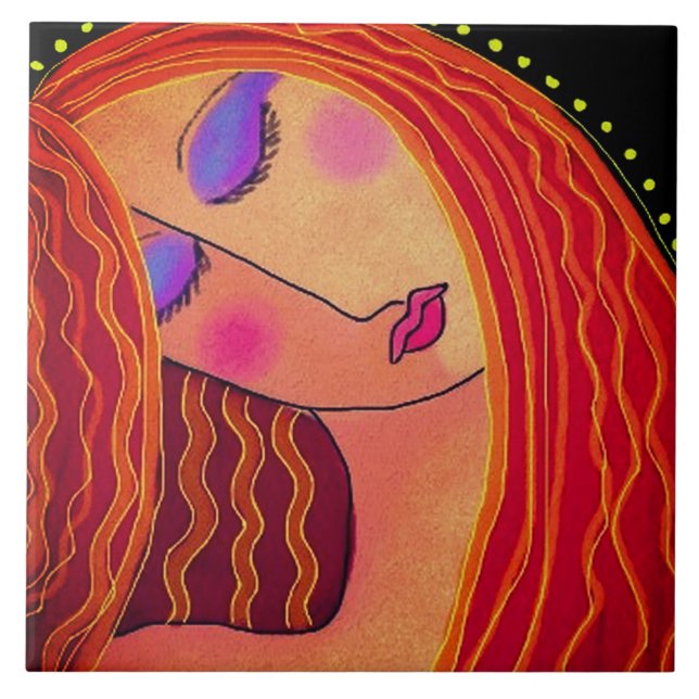 Azulejo De Cerâmica Abstrato digital Shiny Red Hair (Frente)