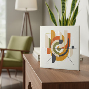 Azulejo De Cerâmica Abstrato Dinâmico Moderno de Meados do Século #2 I