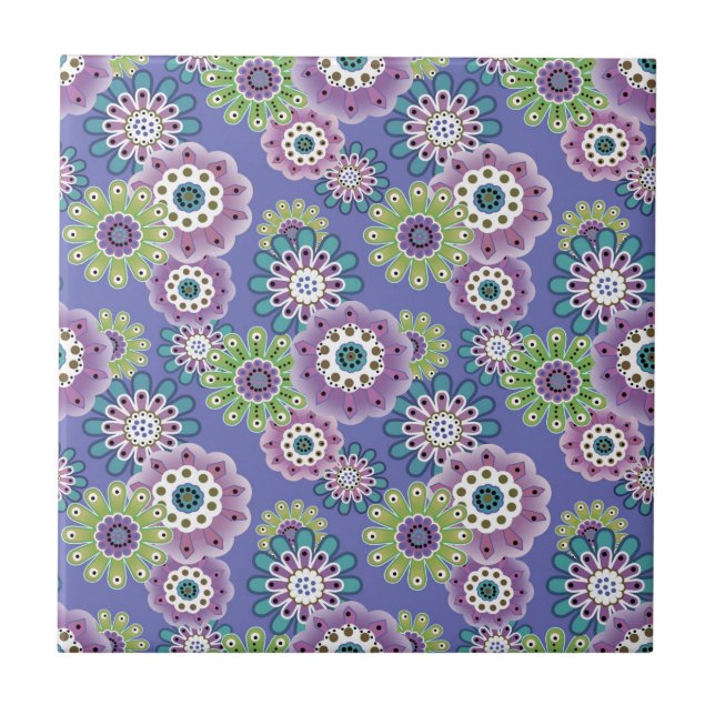 Azulejo De Cerâmica Abstrato diversão flores de desenho floral escandi (Frente)