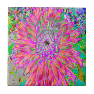 Azulejo De Cerâmica Abstrato do arco-íris colorida Dahlia Flower