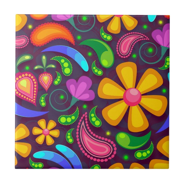 Azulejo De Cerâmica Abstrato do arco-íris para crianças (Frente)