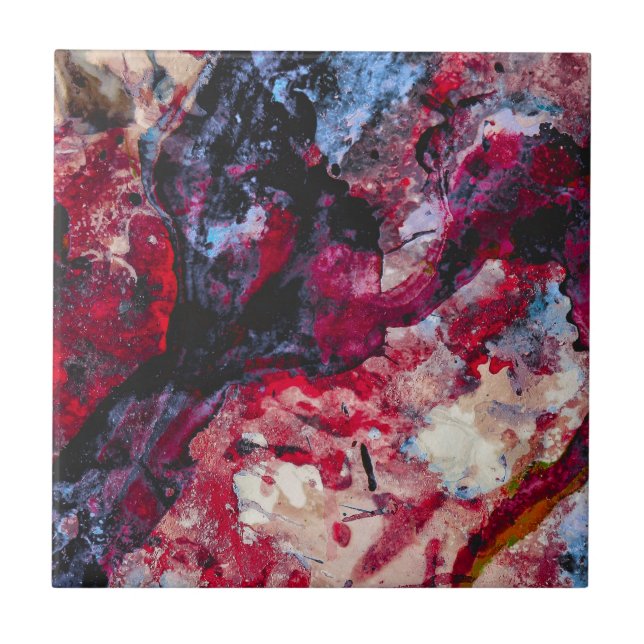 Azulejo De Cerâmica Abstrato do Red Agate Crystal Geode (Frente)