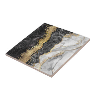 Azulejo De Cerâmica Abstrato Dourado preto e branco