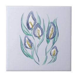 Azulejo De Cerâmica Abstrato Elegância: Lírios de Calla Púrpura de Aqu