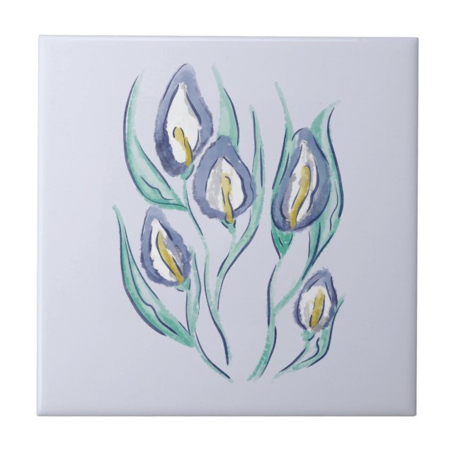 Azulejo De Cerâmica Abstrato Elegância: Lírios de Calla Púrpura de Aqu (Frente)