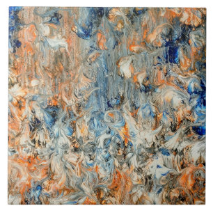 Azulejo De Cerâmica Abstrato em azul e laranja