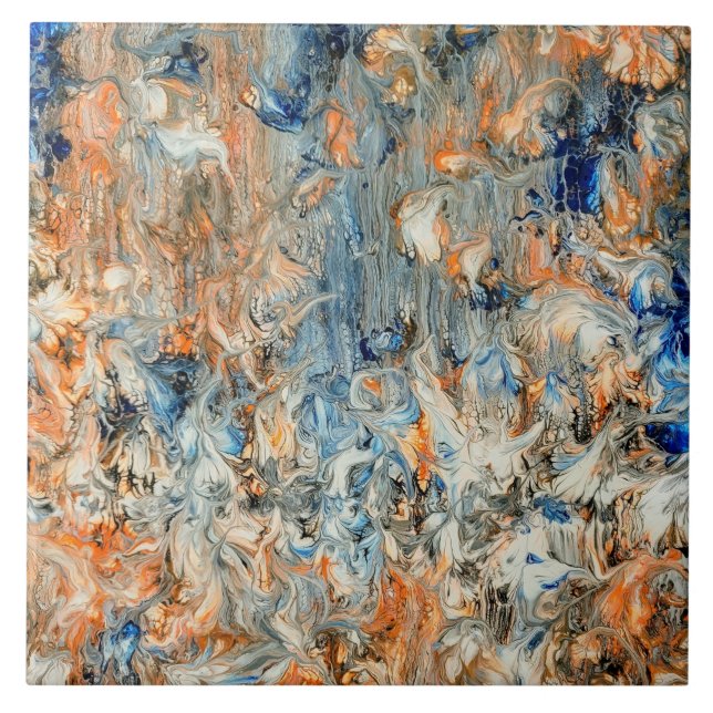 Azulejo De Cerâmica Abstrato em azul e laranja (Frente)