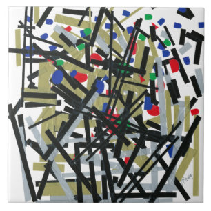 Azulejo De Cerâmica Abstrato em fita e formas alfabéticas 1