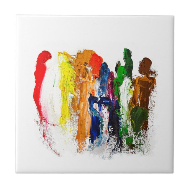 Azulejo De Cerâmica Abstrato Expressão de figuras humanas em movimento (Frente)