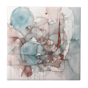Azulejo De Cerâmica Abstrato Expressionista de Aquarela Azul